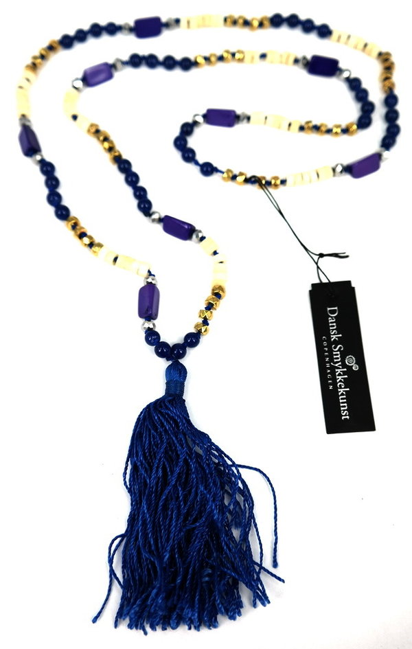 Smykkekunst Halskette Phoebe gold blue lila beige