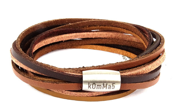 kOmMa5 Leder-Wickelarmband doppelt Brownie braun-schwarz mit Magnetverschluß
