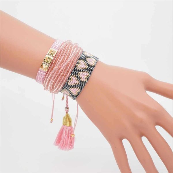 Armband Set Miyuki Mizhu Love Crystal Beads pink