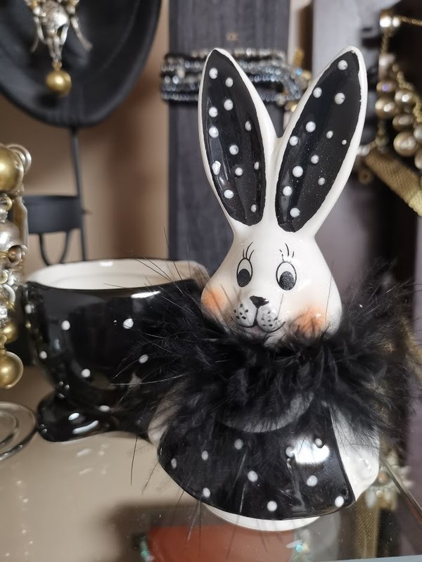Dose Hase aus Keramik in schwarz-weiss