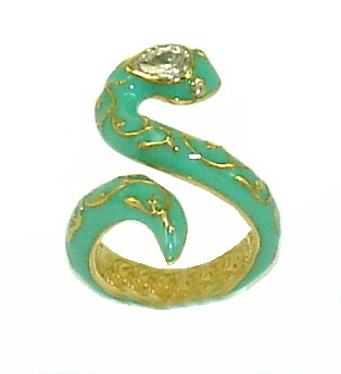 Isharya Fingerring Snake/Schlange gold-grün Größe 53