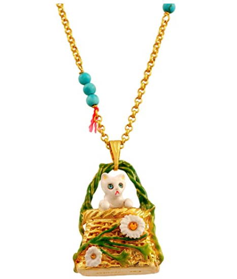 N2 Schmuck Halskette Katze im Körbchen, vergoldet-multi