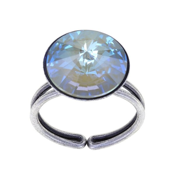 Konplott Fingerring Rivoli 14mm blue/grey crystal serenity gray delite silver