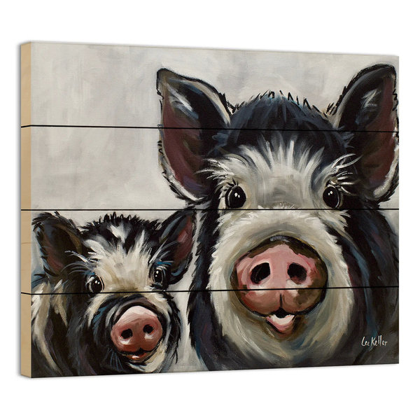 Paletten-Bild - Holzbild  2 Schweinchen - black and white 40x30cm