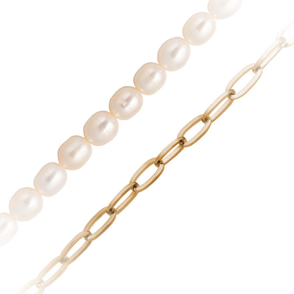Glücksbringer - Halskette mit Süsswasserperlen für Charms/Anhänger gold 45cm