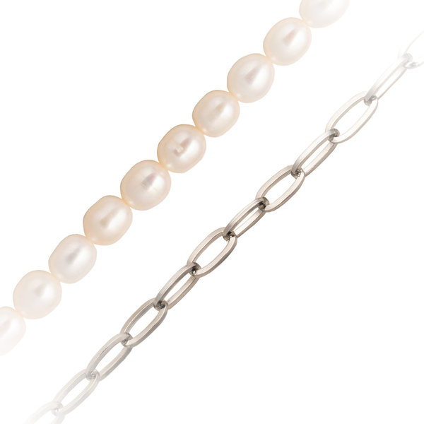 Glücksbringer - Halskette mit Süsswasserperlen für Charms/Anhänger silber 45cm