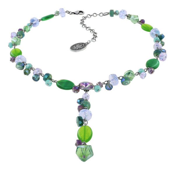 Konplott Y- Halskette / Collier Jelly Flow silver green/lila crystal paradise shine