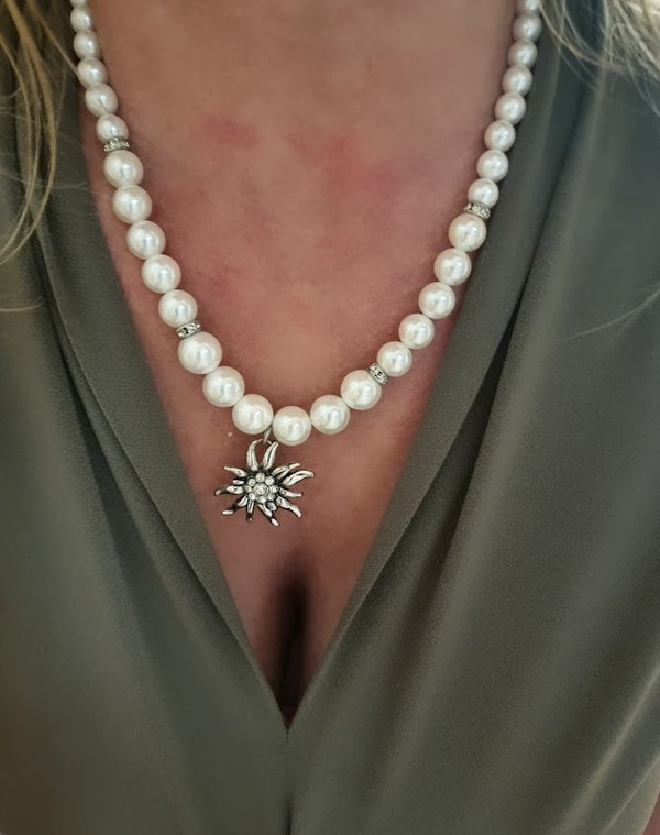 Alpenwahn Halskette Trachtenstyle mit Perlen & Edelweiß