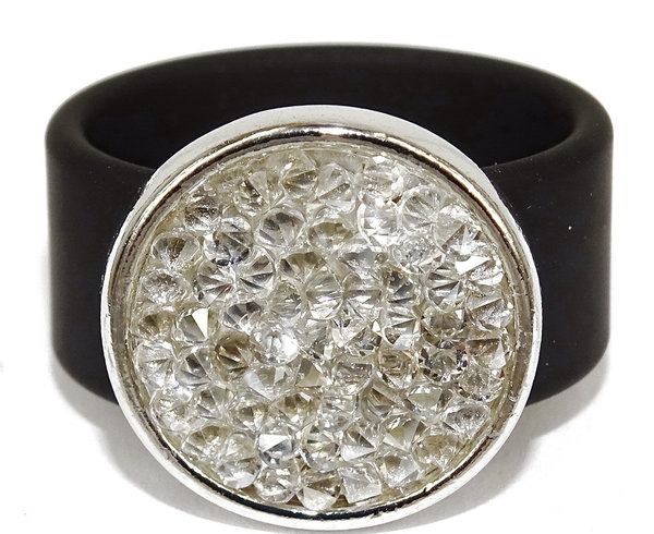 Pees Fingerring Belt Caviar silber schwarz-crystal