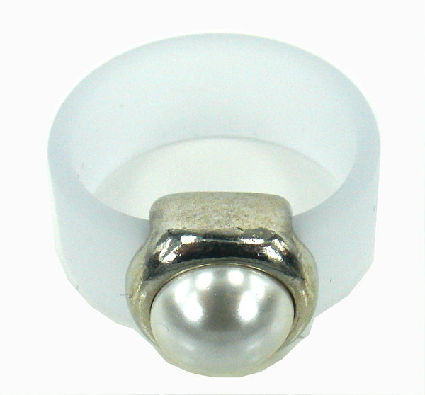 Pees Fingerring Belt Pearl silber-white