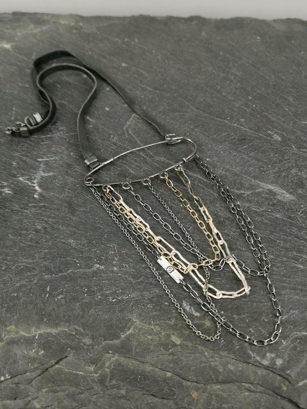 Bjoerg Halskette Chains 925er Sterlingsilber & Leder