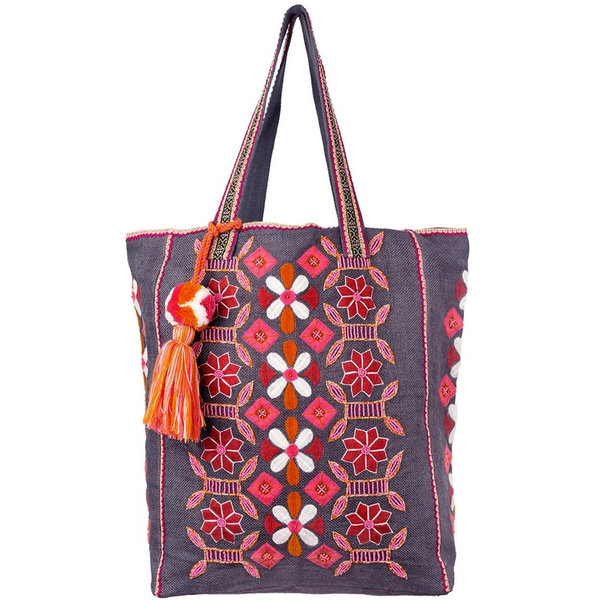 Smitten Shopper/Tasche Khira mit Stickereien und Bommel - handmade
