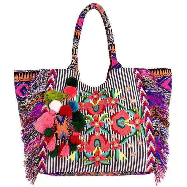 Smitten Shopper/Tasche Sanya mit Perlenstickerei und Fransen - handmade