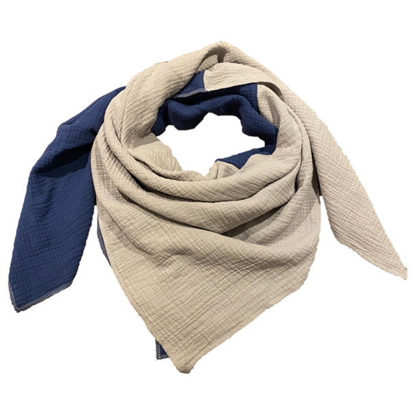 Halstuch aus Musselin Blau/Beige 135x135cm von Zallie-Design